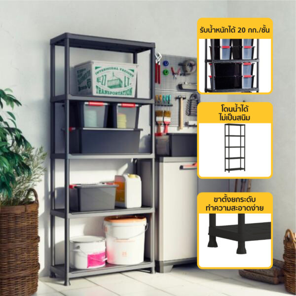 ชั้นเอนกประสงค์ ชั้นวางของ รุ่น Plus Shelf 80/5 จากยุโรป ประกอบง่าย รองรับน้ำหนักสูงสุด 50 กก.แข็งแรง Keter by จัดบ้าน