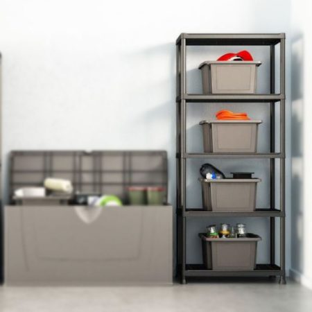 ชั้นเอนกประสงค์ ชั้นวางของ รุ่น Plus Shelf 75/5 สีดำ จากยุโรป ประกอบง่าย รองรับน้ำหนักสูงสุด 25 กก.แข็งแรง Keter by จัดบ้าน