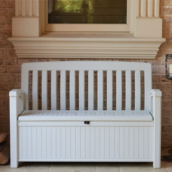กล่องเก็บของกลางแจ้ง ม้านั่ง ในสวนนอกบ้าน พลาสติกพรีเมี่ยม (สีขาว) Patio Bench จากยุโรป แข็งแรง กันแดดฝน Keter by จัดบ้าน