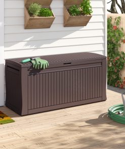 กล่องเก็บของกลางแจ้ง นั่งได้ ในสวนนอกบ้าน พลาสติกพรีเมี่ยม Comfy Deck Box จากยุโรป แข็งแรง กันแดดฝน Keter by จัดบ้าน