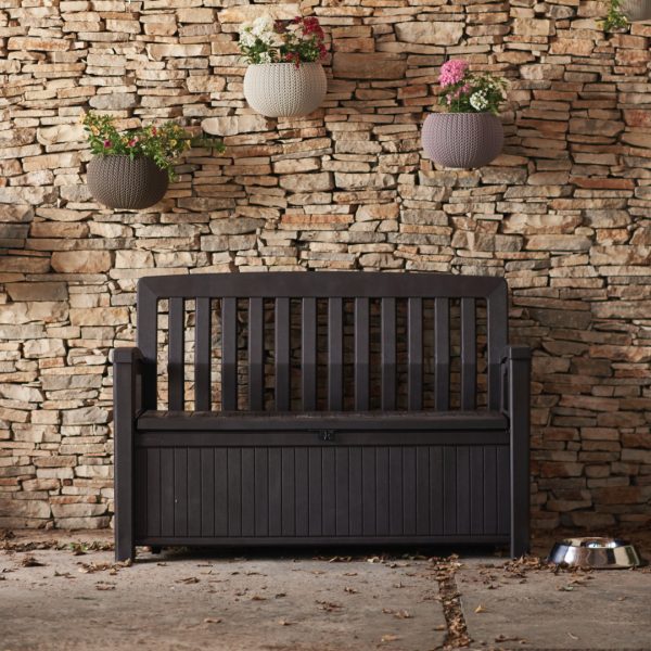 กล่องเก็บของกลางแจ้ง ม้านั่ง ในสวนนอกบ้าน พลาสติกพรีเมี่ยม (สีเทา) Patio Bench จากยุโรป แข็งแรง กันแดดฝน Keter by จัดบ้าน