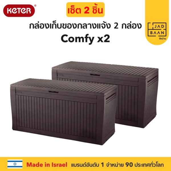 กล่องเก็บของกลางแจ้ง นั่งได้ ในสวนนอกบ้าน พลาสติกพรีเมี่ยม Setคู่ 2 ชิ้น Comfy Deck Box จากยุโรป แข็งแรง กันแดดฝน Keter by จัดบ้าน