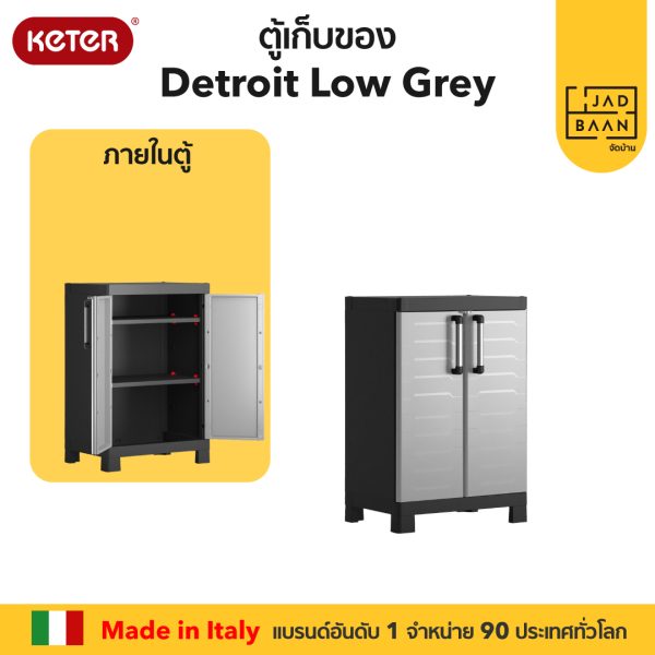 ตู้เก็บของพลาสติก เอนกประสงค์ พลาสติกพรีเมี่ยม ทรงเตี้ย SETคู่ 2 ตู้ Detroit Low จากยุโรป แข็งแรง Keter by จัดบ้าน