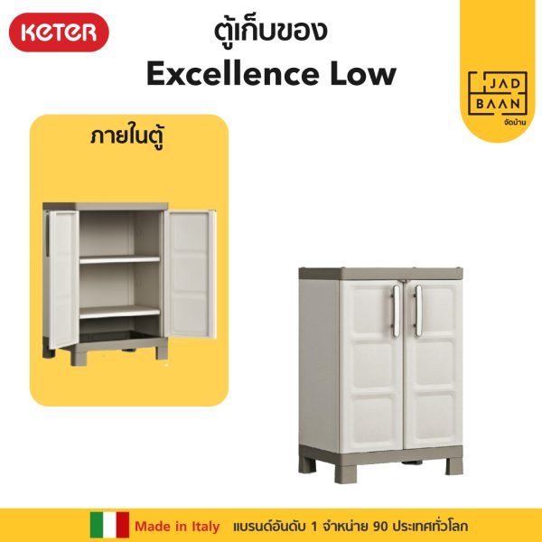 ตู้เก็บของพลาสติก เอนกประสงค์ พลาสติกพรีเมี่ยม ทรงเตี้ย SETคู่ 2 ตู้ Excellence Low จากยุโรป แข็งแรง Keter by จัดบ้าน
